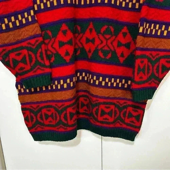 Vintage Diana Marco 90s Red Green Knit Tunic Holiday Long Sleeve Sweater Large - Picture 3 of 12